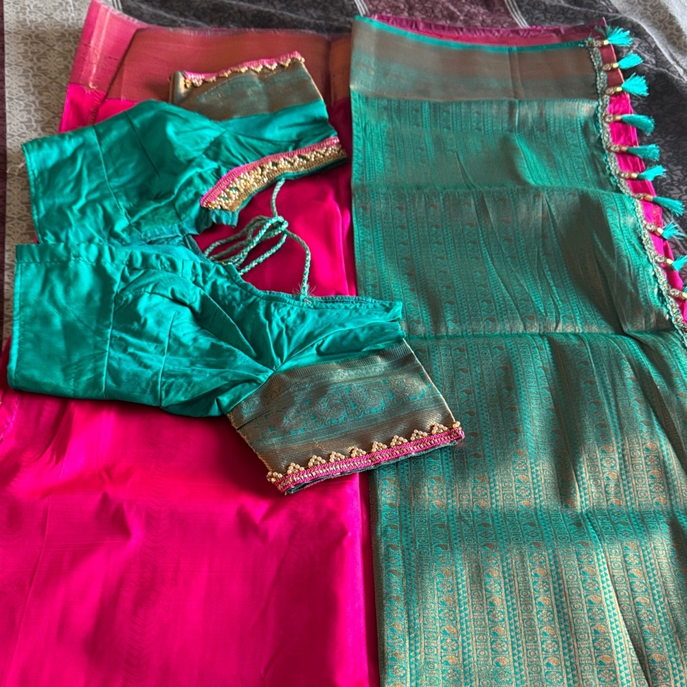 Ethnic Indian Wear Pink and Green Wedding Dress with Blouse